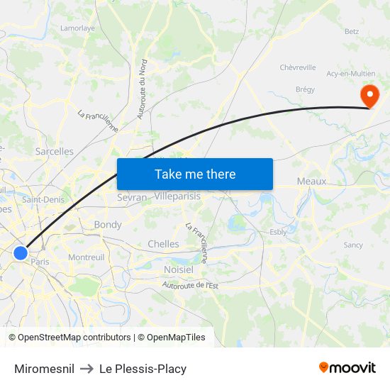 Miromesnil to Le Plessis-Placy map
