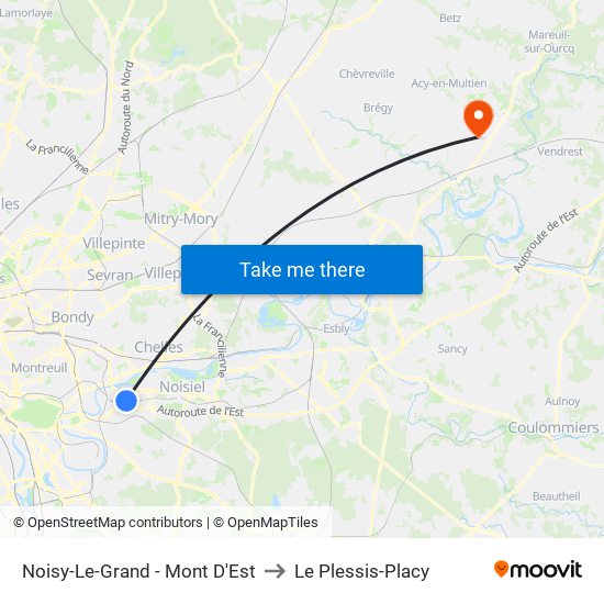 Noisy-Le-Grand - Mont D'Est to Le Plessis-Placy map