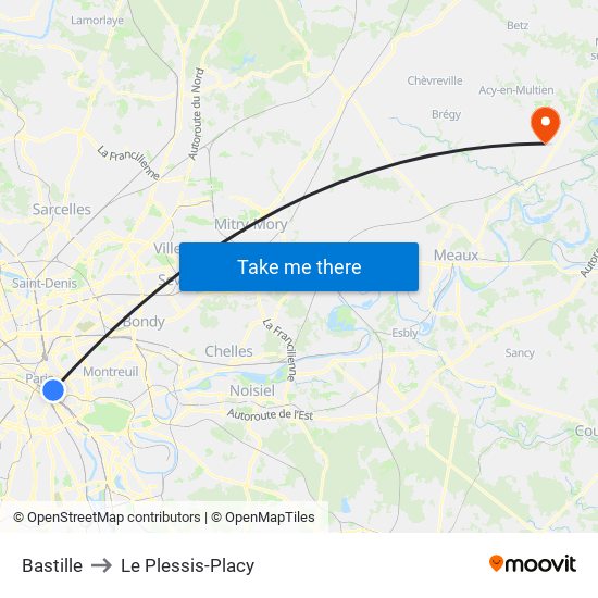 Bastille to Le Plessis-Placy map
