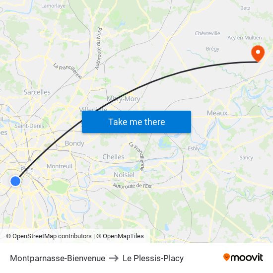 Montparnasse-Bienvenue to Le Plessis-Placy map