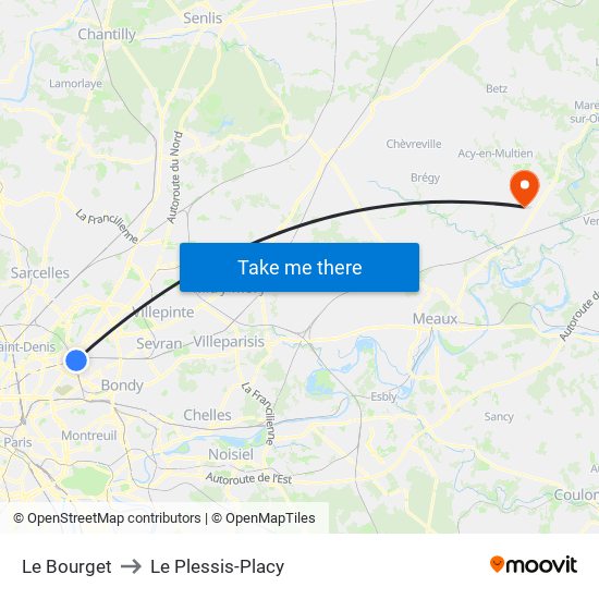 Le Bourget to Le Plessis-Placy map