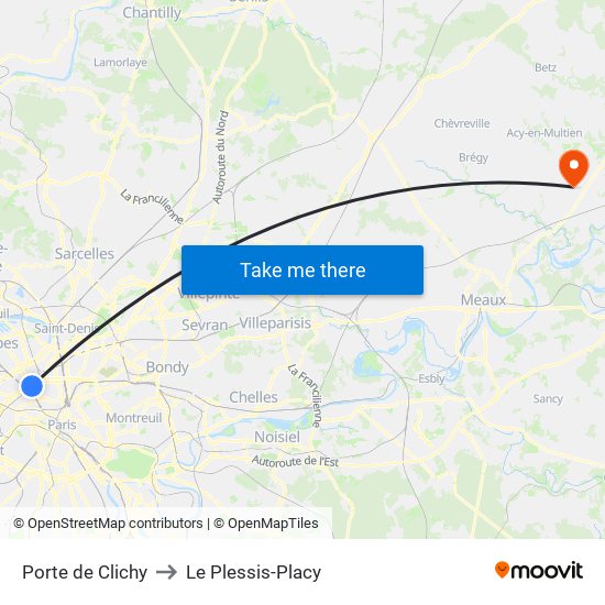 Porte de Clichy to Le Plessis-Placy map