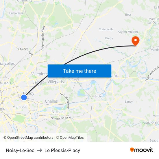 Noisy-Le-Sec to Le Plessis-Placy map