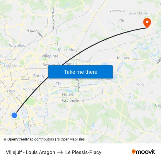 Villejuif - Louis Aragon to Le Plessis-Placy map