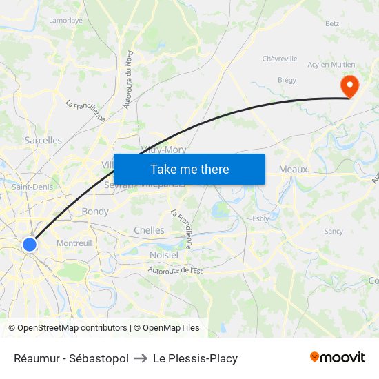 Réaumur - Sébastopol to Le Plessis-Placy map