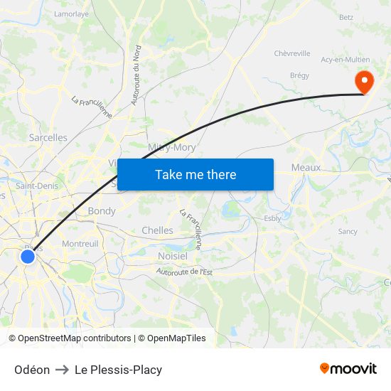 Odéon to Le Plessis-Placy map