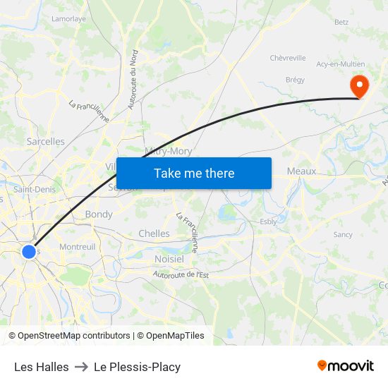 Les Halles to Le Plessis-Placy map