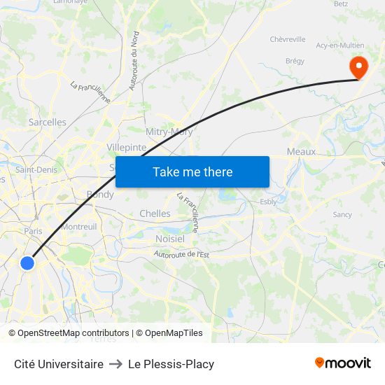 Cité Universitaire to Le Plessis-Placy map