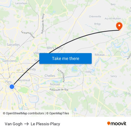 Van Gogh to Le Plessis-Placy map