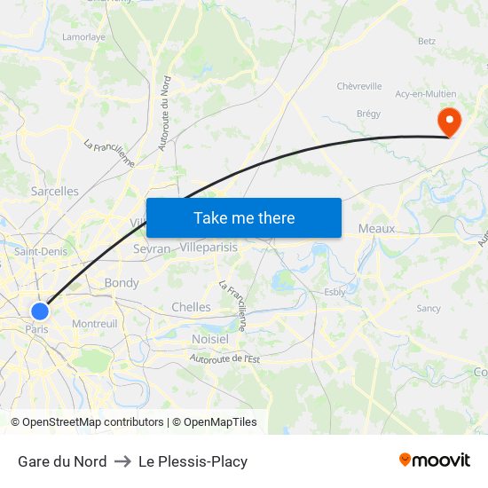 Gare du Nord to Le Plessis-Placy map