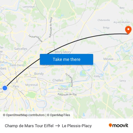 Champ de Mars Tour Eiffel to Le Plessis-Placy map