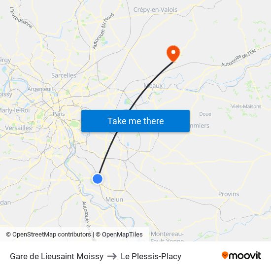 Gare de Lieusaint Moissy to Le Plessis-Placy map