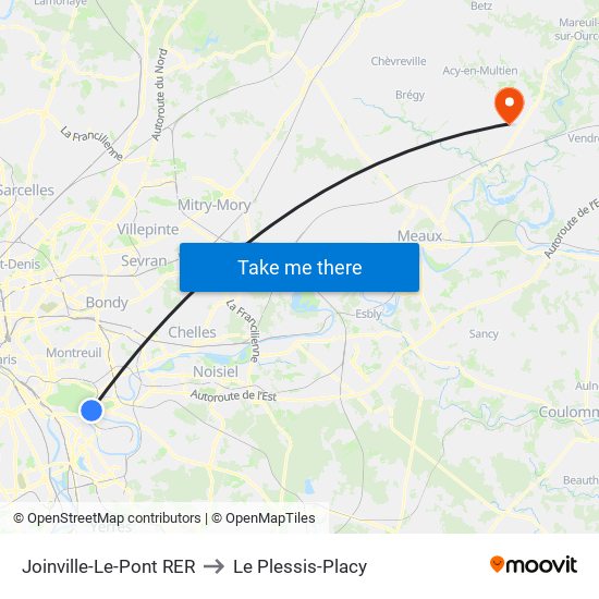 Joinville-Le-Pont RER to Le Plessis-Placy map