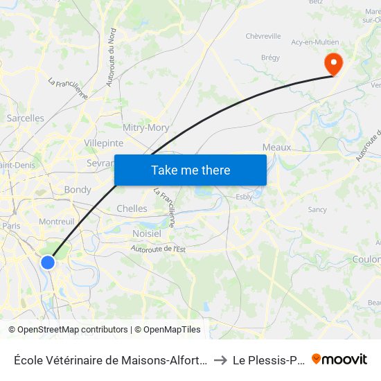 École Vétérinaire de Maisons-Alfort - Métro to Le Plessis-Placy map
