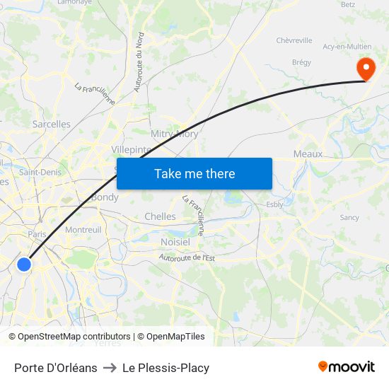 Porte D'Orléans to Le Plessis-Placy map