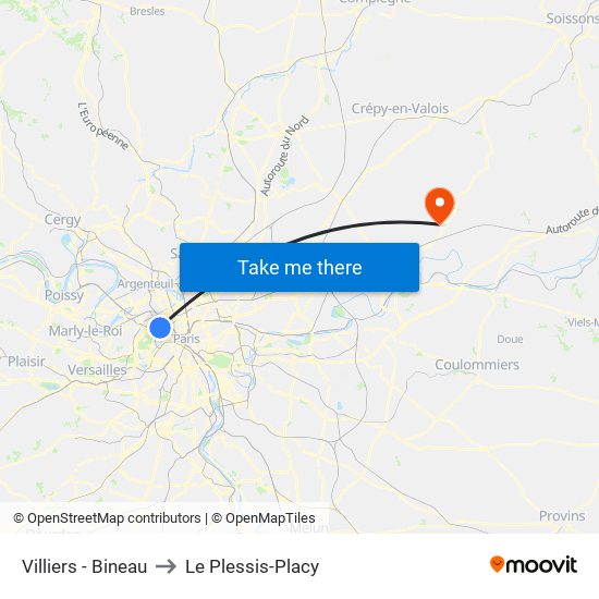 Villiers - Bineau to Le Plessis-Placy map