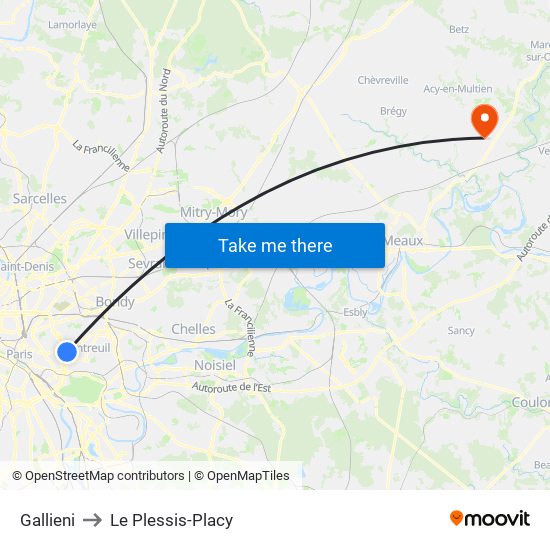 Gallieni to Le Plessis-Placy map
