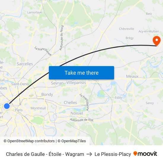 Charles de Gaulle - Étoile - Wagram to Le Plessis-Placy map