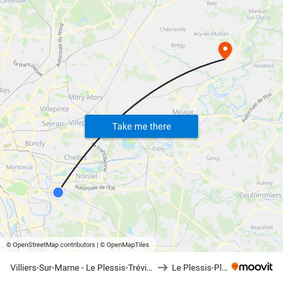 Villiers-Sur-Marne - Le Plessis-Trévise RER to Le Plessis-Placy map