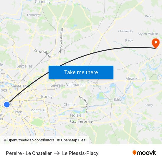 Pereire - Le Chatelier to Le Plessis-Placy map