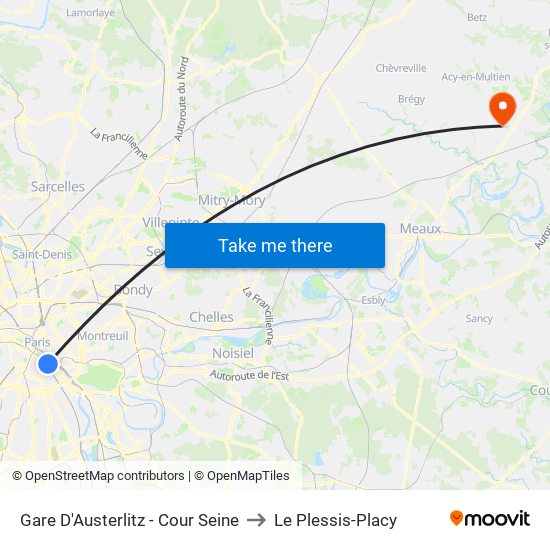 Gare D'Austerlitz - Cour Seine to Le Plessis-Placy map