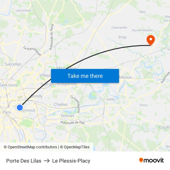Porte Des Lilas to Le Plessis-Placy map