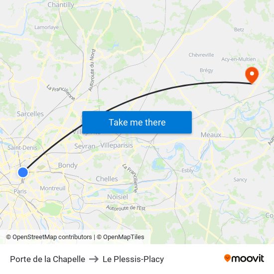 Porte de la Chapelle to Le Plessis-Placy map