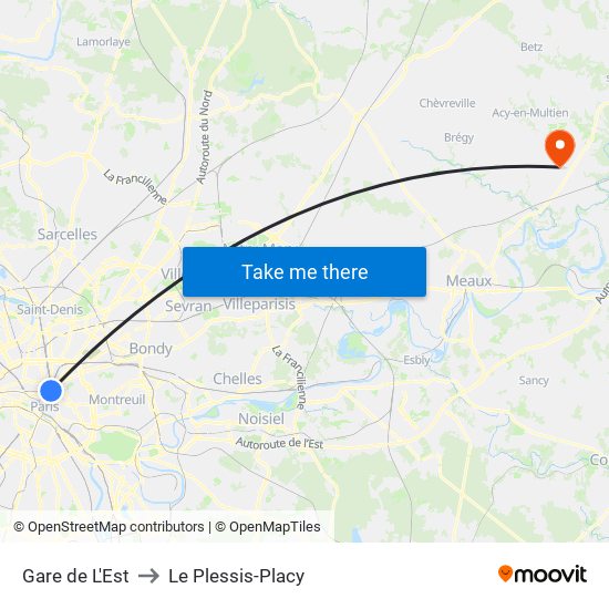 Gare de L'Est to Le Plessis-Placy map