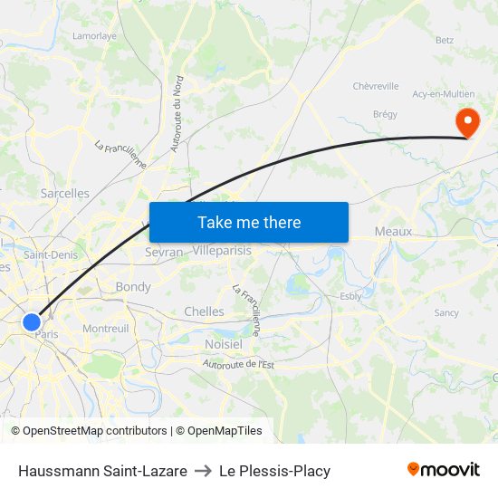 Haussmann Saint-Lazare to Le Plessis-Placy map