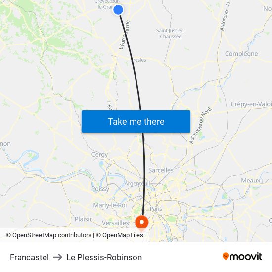 Francastel to Le Plessis-Robinson map