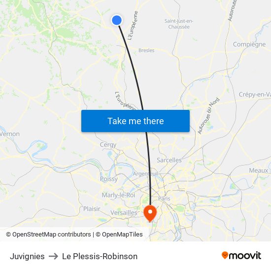 Juvignies to Le Plessis-Robinson map