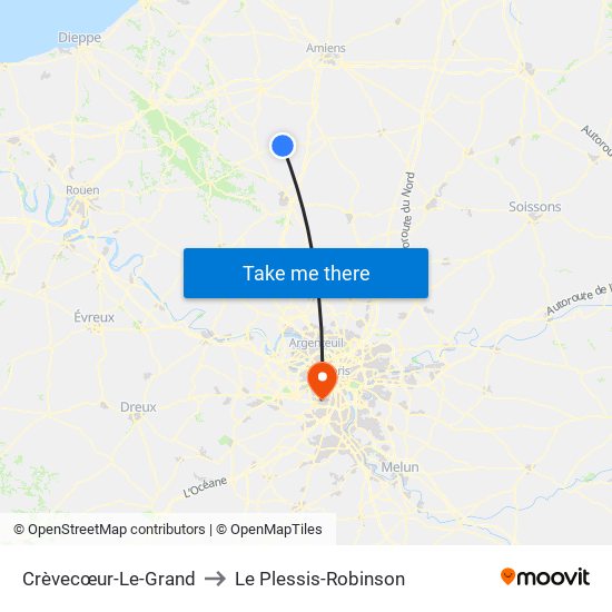 Crèvecœur-Le-Grand to Le Plessis-Robinson map