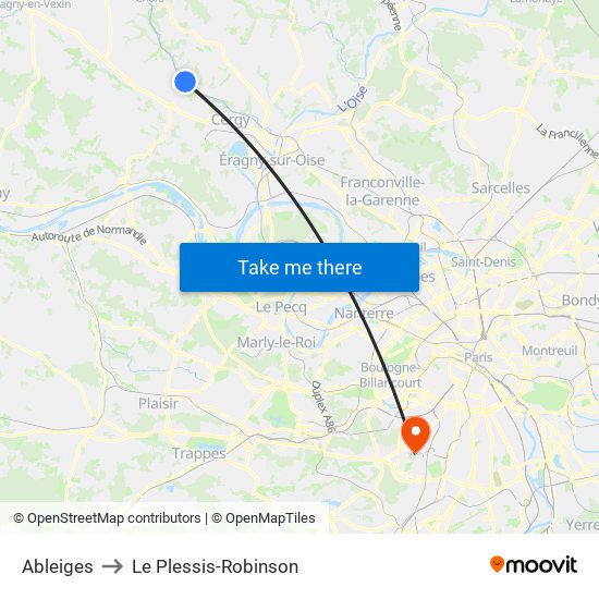 Ableiges to Le Plessis-Robinson map