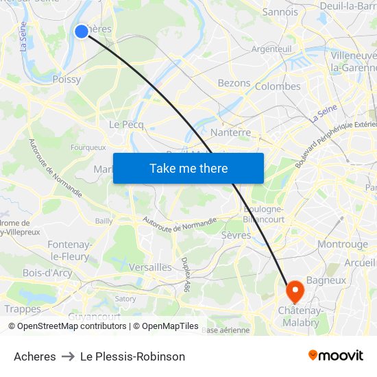 Acheres to Le Plessis-Robinson map