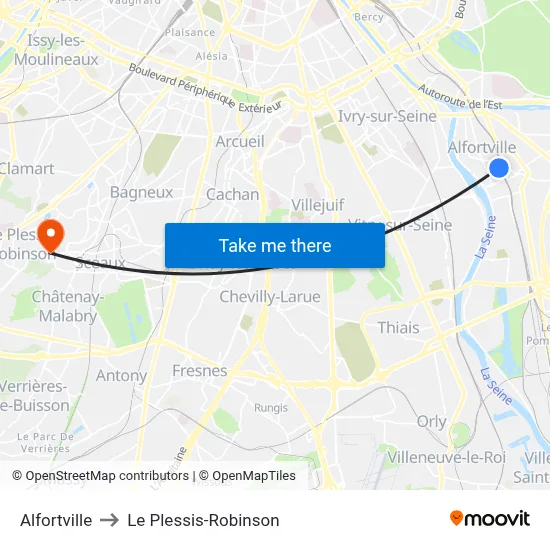 Alfortville to Le Plessis-Robinson map