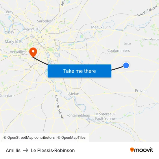 Amillis to Le Plessis-Robinson map
