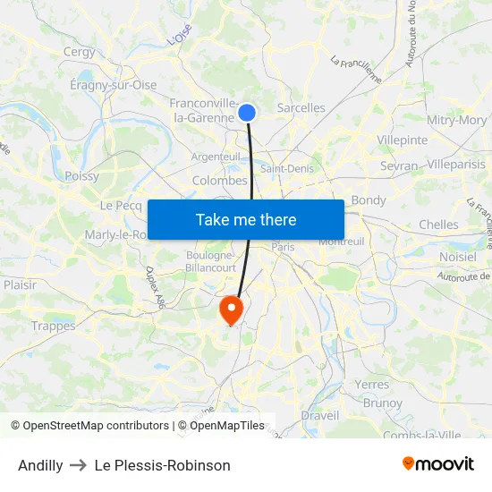 Andilly to Le Plessis-Robinson map