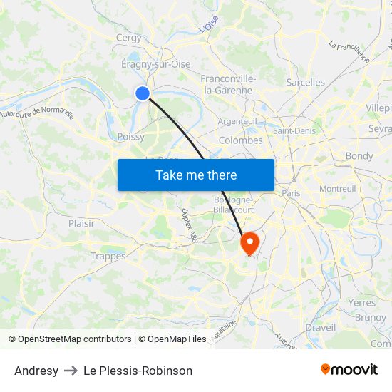 Andresy to Le Plessis-Robinson map