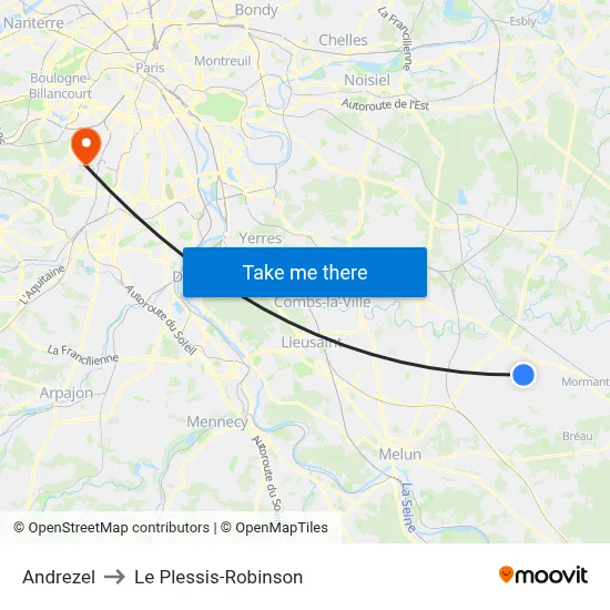 Andrezel to Le Plessis-Robinson map