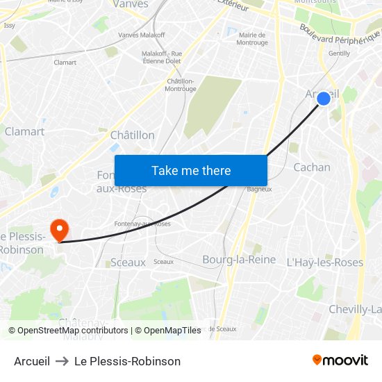 Arcueil to Le Plessis-Robinson map