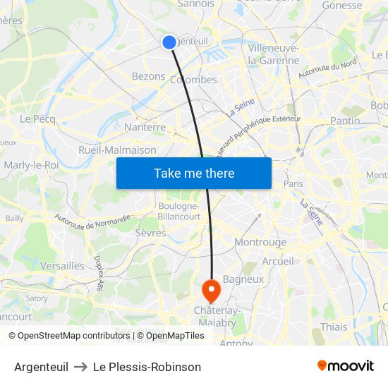 Argenteuil to Le Plessis-Robinson map