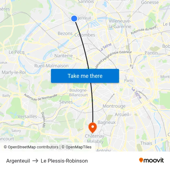 Argenteuil to Le Plessis-Robinson map
