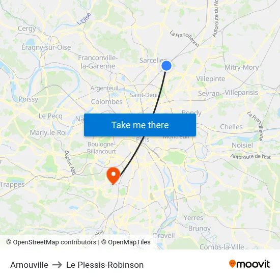 Arnouville to Le Plessis-Robinson map