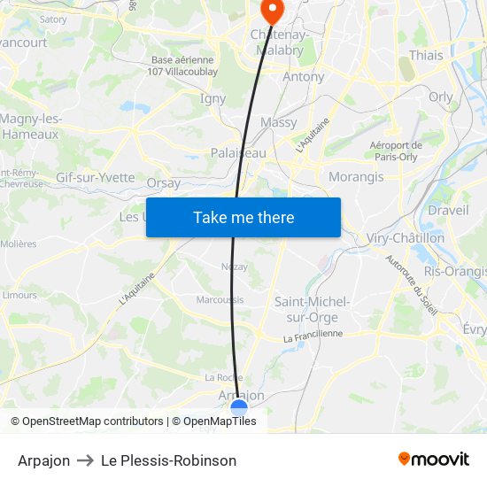 Arpajon to Le Plessis-Robinson map