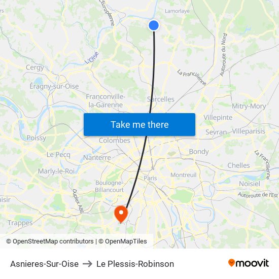 Asnieres-Sur-Oise to Le Plessis-Robinson map