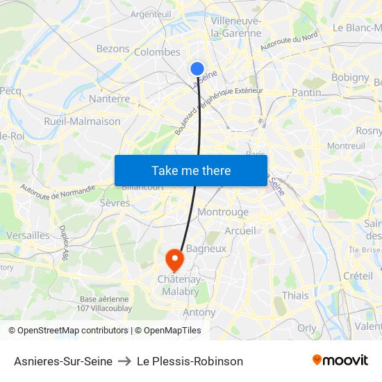 Asnieres-Sur-Seine to Le Plessis-Robinson map