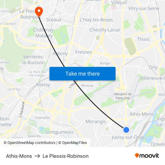 Athis-Mons to Le Plessis-Robinson map