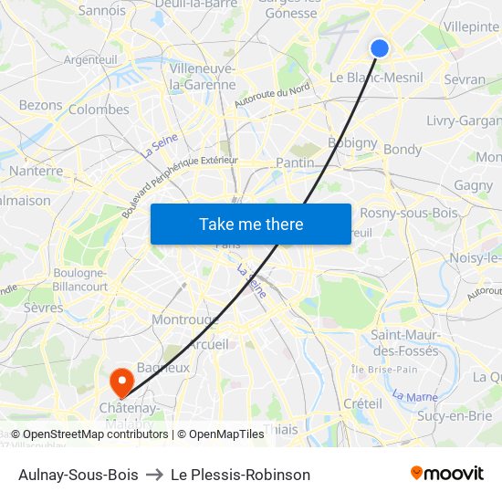 Aulnay-Sous-Bois to Le Plessis-Robinson map