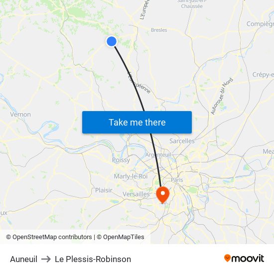 Auneuil to Le Plessis-Robinson map