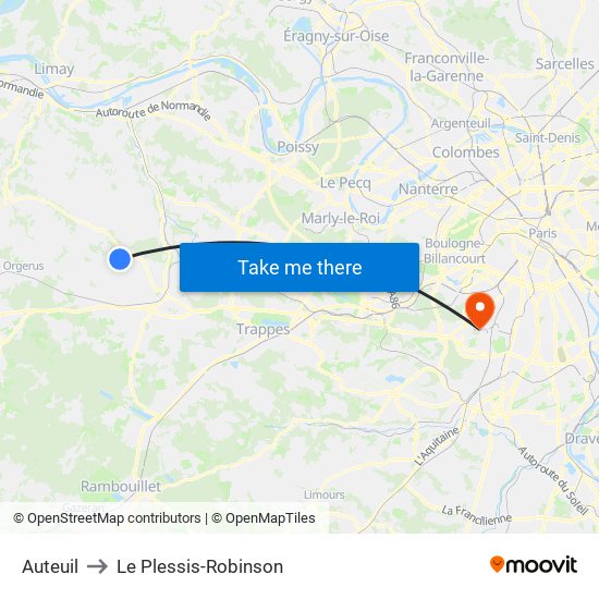 Auteuil to Le Plessis-Robinson map